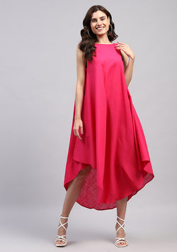 Fuchsia Sleeveless Asymmetric Cotton Dress