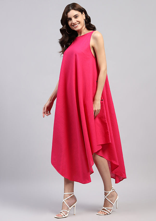 Fuchsia Sleeveless Asymmetric Cotton Dress