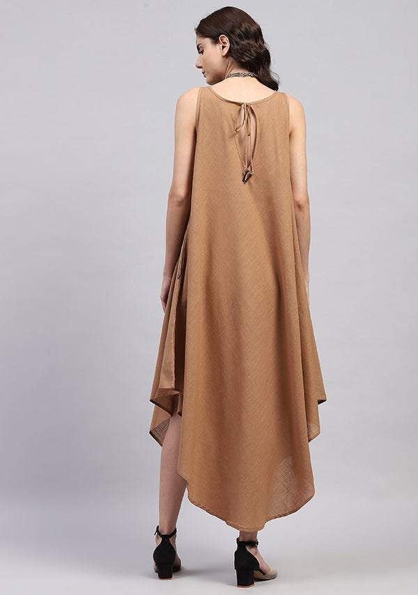 Brown Sleeveless Asymmetric Cotton Dress