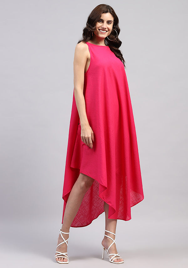 Fuchsia Sleeveless Asymmetric Cotton Dress