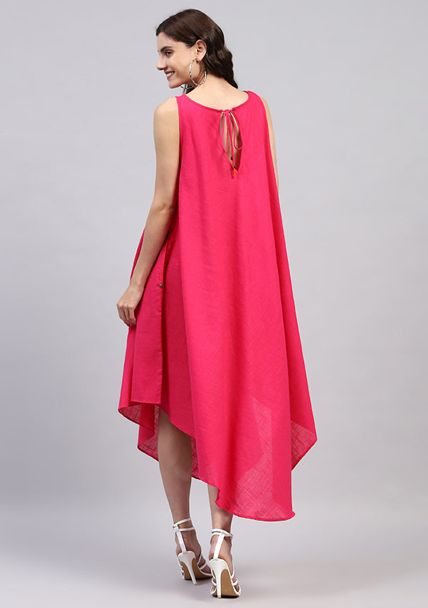 Fuchsia Sleeveless Asymmetric Cotton Dress