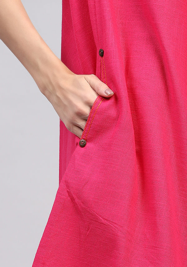 Fuchsia Sleeveless Asymmetric Cotton Dress