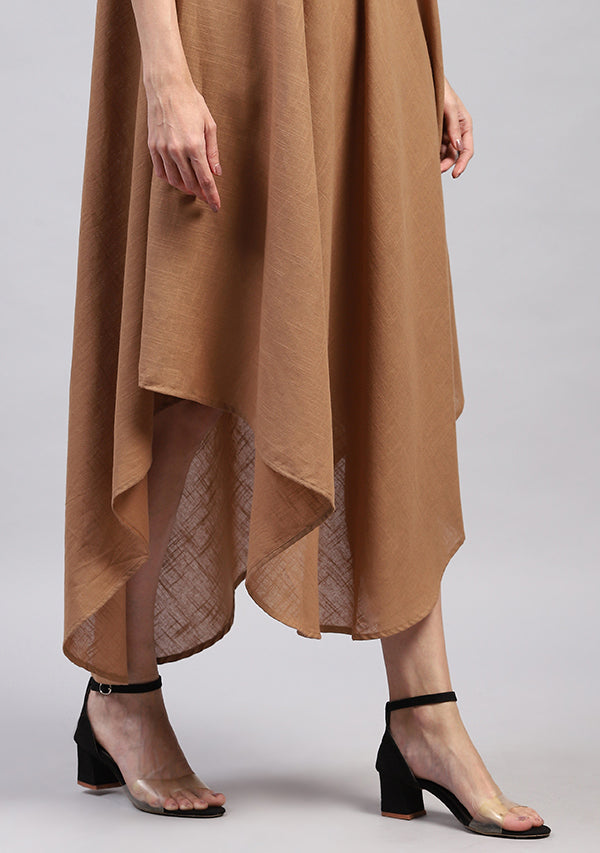 Brown Sleeveless Asymmetric Cotton Dress