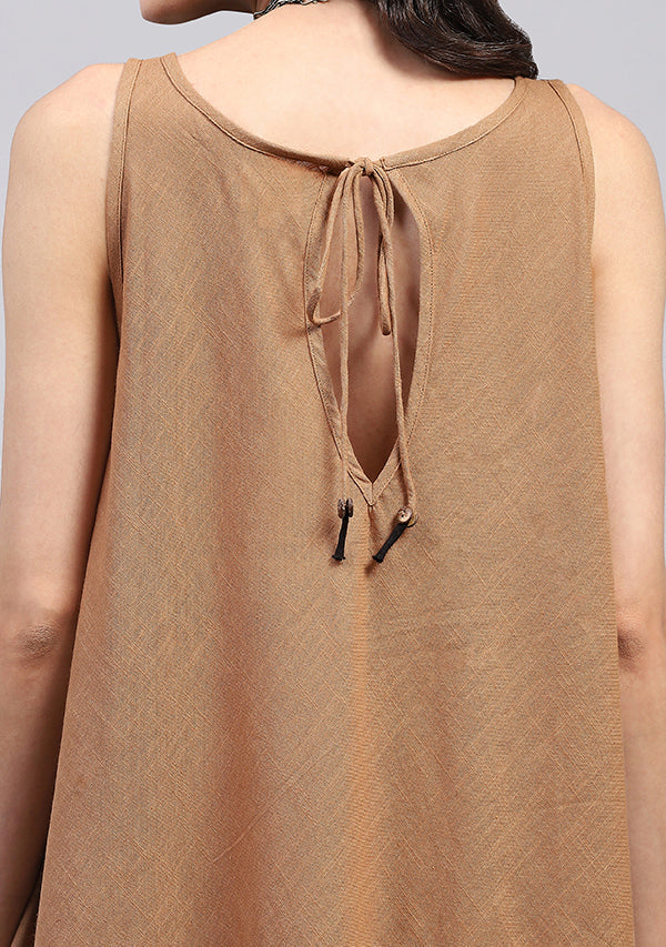 Brown Sleeveless Asymmetric Cotton Dress