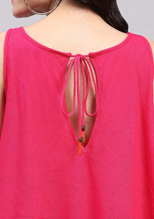 Fuchsia Sleeveless Asymmetric Cotton Dress