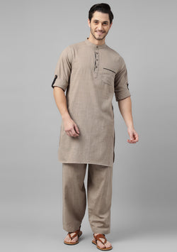 Khaki Cotton Kurta and Pathani Salwar For Men