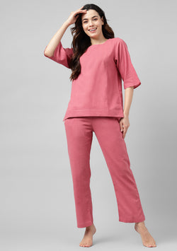 Peach Cotton Yoga Wear With Sleeves