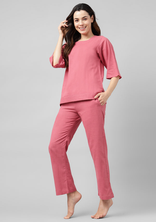 Peach Cotton Yoga Wear With Sleeves