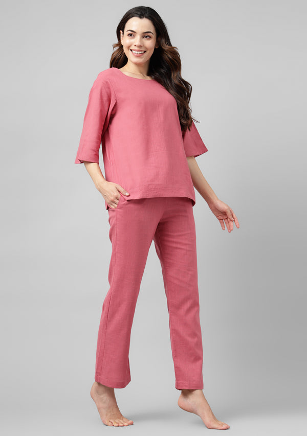 Peach Cotton Yoga Wear With Sleeves