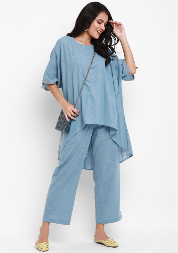 Sky Blue Asymmetric Cotton Tunic - unidra.myshopify.com