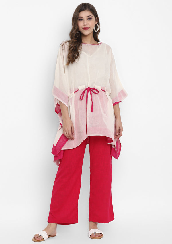 Fuchsia White Short Cotton Kaftan paired with Pants - unidra.myshopify.com