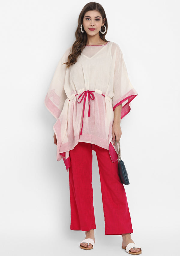 Fuchsia White Short Cotton Kaftan paired with Pants - unidra.myshopify.com