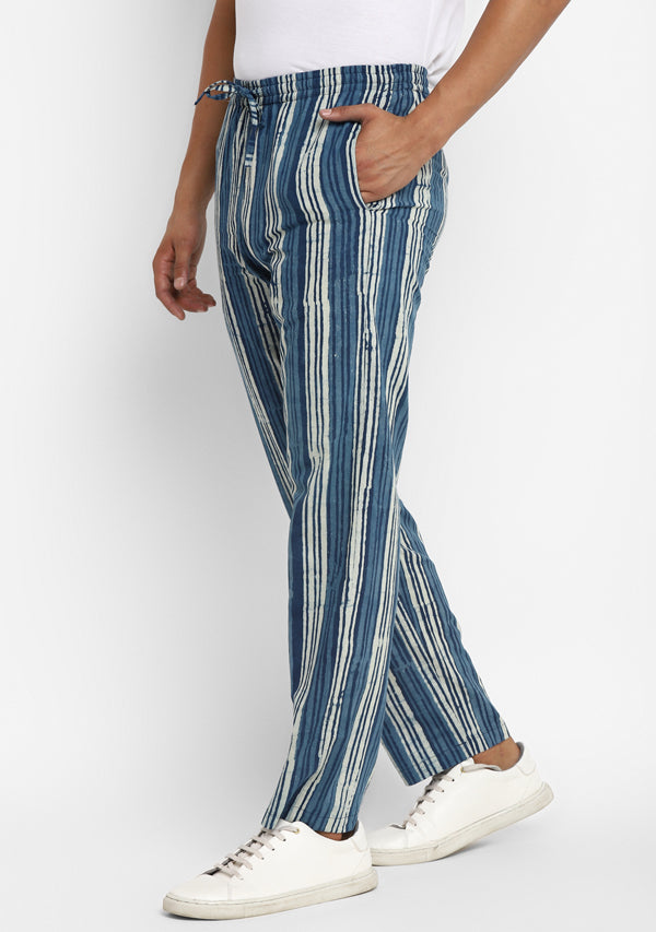 Stripe Cropped Trousers Blue White
