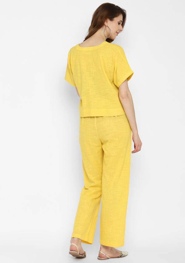 Yellow Crop Top paired with matching Cotton Pants