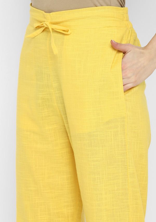 Yellow Crop Top paired with matching Cotton Pants