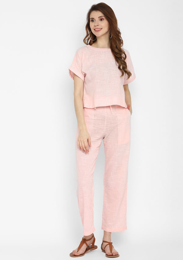 Baby Pink Crop Top paired with matching Cotton Pants