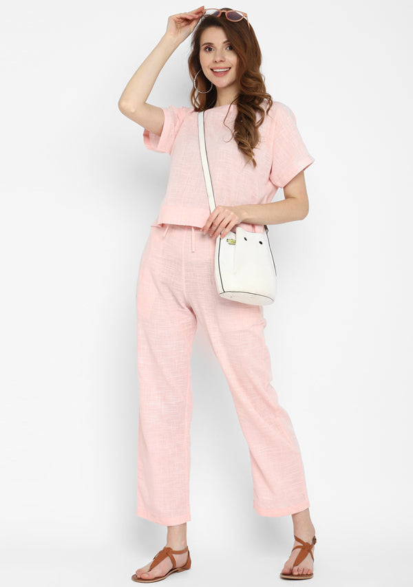 Baby Pink Crop Top paired with matching Cotton Pants