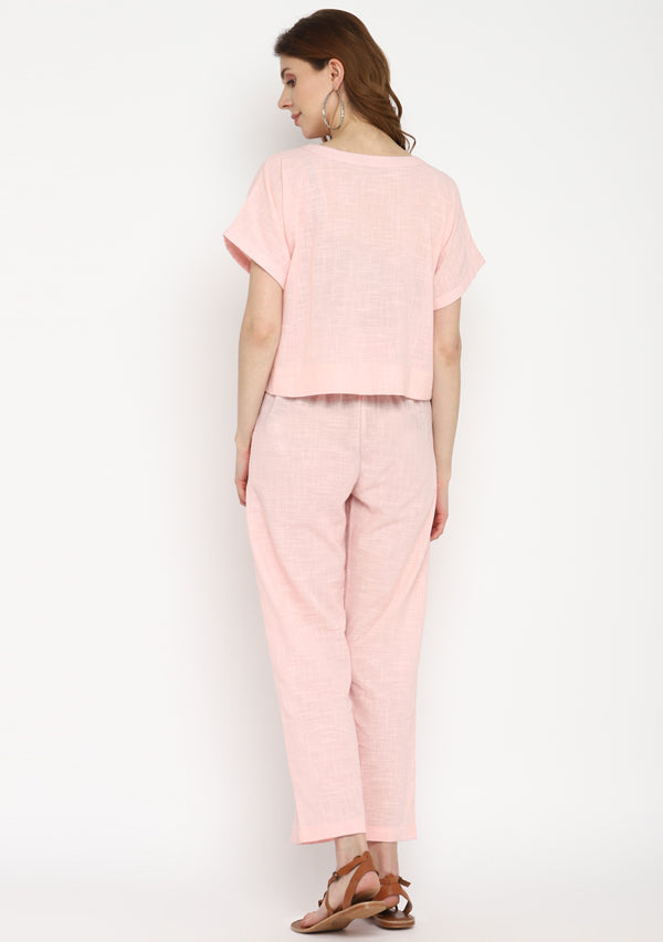 Baby Pink Crop Top paired with matching Cotton Pants