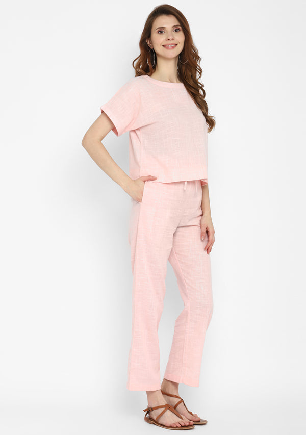 Baby Pink Crop Top paired with matching Cotton Pants