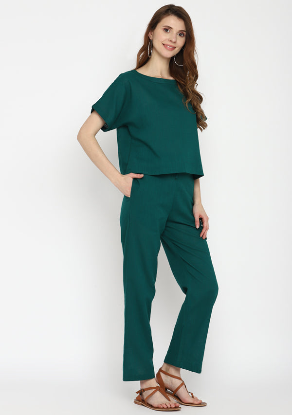 Emerald Green Crop Top paired with matching Cotton Pants