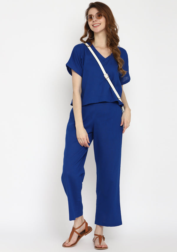 Royal Blue Crop Top paired with matching Cotton Pants