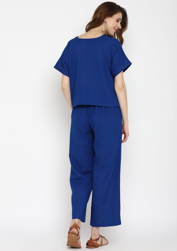 Royal Blue Crop Top paired with matching Cotton Pants