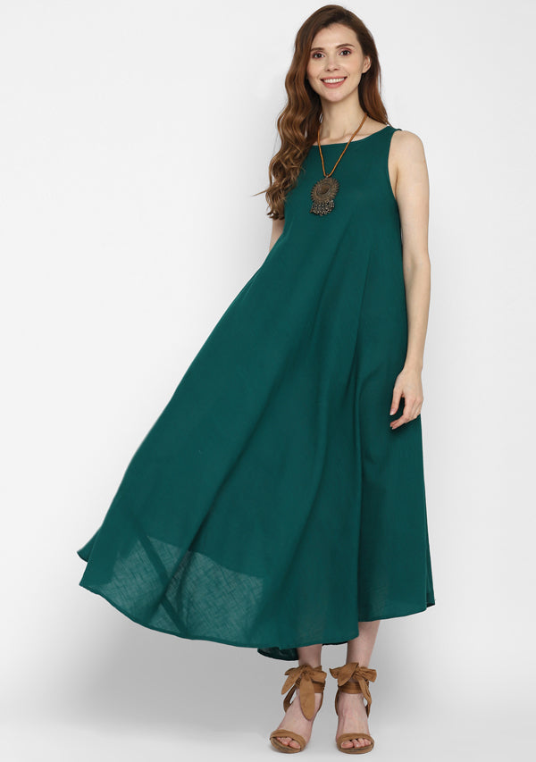 Hand Block Printed Green Long Cotton Dress – Gulabchand Prints
