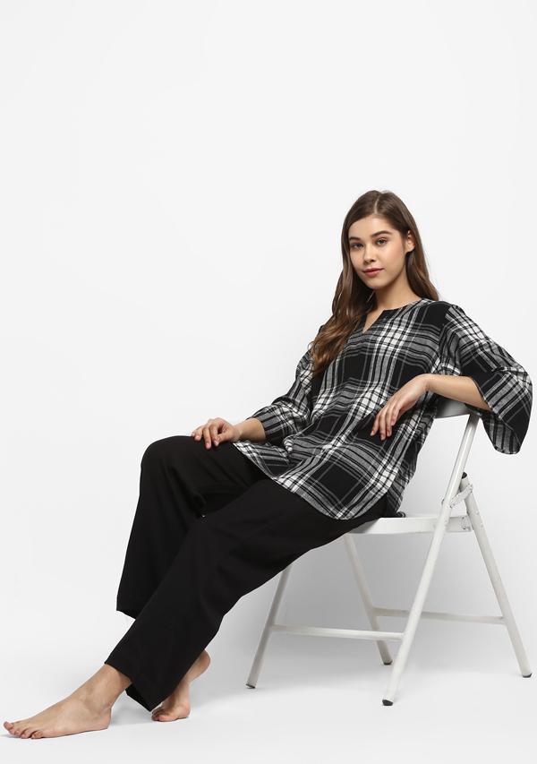 Flannel Black White Check Night Suit - unidra.myshopify.com