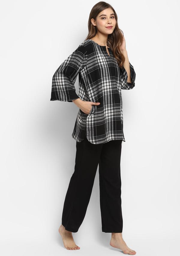 Flannel Black White Check Night Suit - unidra.myshopify.com