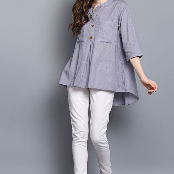 Ash Grey Short Cotton Tunic With Pleats ( Only Top ) – uNidraa